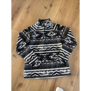 Eddie Bauer Womens M Black White Southwestern Geometric Quarter Zip Fleece